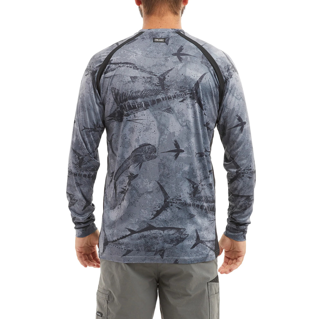 Pelagic Uomo Manica Lunga Vapor Tek Camo T-Shirt Grigia Per Pesca &ndash; Taglia Media